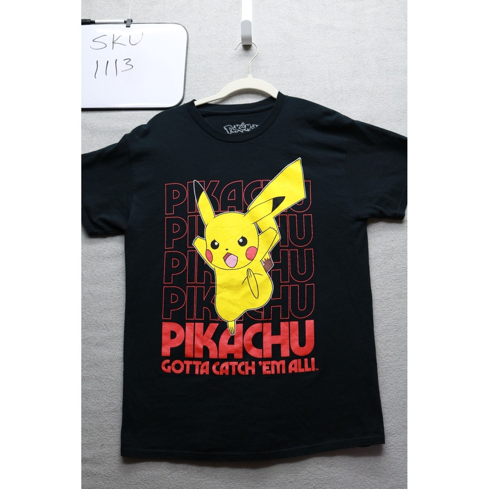 Pokemon T-Shirt Mens Medium Black Pikachu Gotta Catch Em All Graphic Tee M